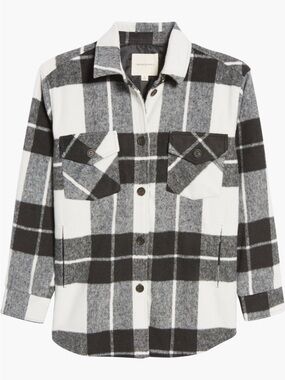EUC Thread & Supply Black White Plaid Button-Front Shacket
